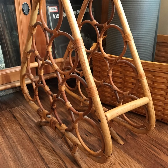 Vintage rattan bamboo wine rack boho wicker decor wine display piece - Picture 4 of 6